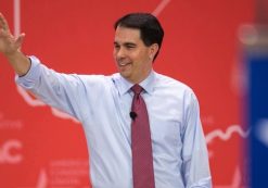 Governor Walker waves as he arrives to speak at the 42nd annual Conservative Political Action Conference