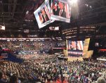 Donald Trump speaks to the Republican National Convention at the Quicken Loans Arena in Cleveland, Ohio.