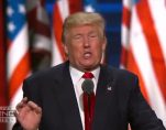 Donald Trump speaks at the Republican National Convention in Cleveland, Ohio at the Quicken Loans Arena.