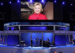 Hillary Clinton appears in a video speaking to the 2016 Democratic National Convention in Philadelphia after delegates officially nominated her to be the party's nominee. (Photo: AP)