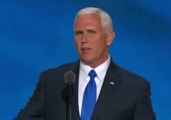 Indiana Gov. Mike Pence addresses the 2016 Republican National Convention at the Quicken Loans Arena in Cleveland, Ohio.