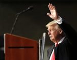 Donald Trump speaks to supporters at the Charlotte Convention Center in North Carolina.