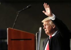 Donald Trump speaks to supporters at the Charlotte Convention Center in North Carolina.