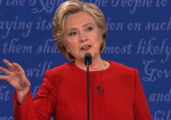 Hillary Clinton speaks at the first presidential debate at Hofstra University on September 26, 2016.