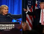 Hillary Clinton, left, speaks at a fundraiser in New York City, while Donald J. Trump, right, spoke about national defense at the Union League of Philadelphia. (Photos: AP)