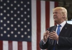 Republican presidential candidate Donald Trump delivers his speech on Election Eve in Manchester, New Hampshire, November 7, 2016.