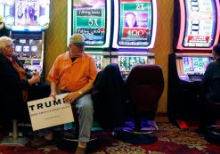 Frank Osysko waits at a slot machine before a rally for Republican presidential candidate Donald Trump on Thursday, Jan. 21, 2016, in Las Vegas. (AP Photo/Isaac Brekken)