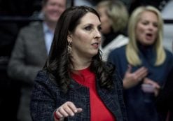 Michigan Republican Party Chairman Ronna Romney McDaniel arrives before President-elect Donald Trump takes the stage at a rally at DeltaPlex Arena, Friday, Dec. 9, 2016, in Grand Rapids, Mich. (Photo: AP)