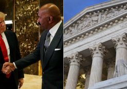 President-elect Donald J. Trump and Steve Harvey, left, shake hands after their meeting at Trump Tower in New York, U.S., January 13, 2017. The Supreme Court, right, is seen in Washington on Feb. 13, 2016. (Photo: Reuters/AP)