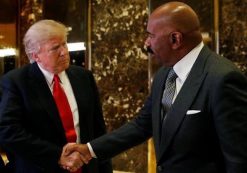 U.S.President-elect Donald Trump shakes hands with television personality Steve Harvey after their meeting at Trump Tower in New York, U.S., January 13, 2017. (Photo: Reuters)