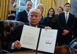 President Donald Trump shows his signature on an executive order on the Keystone XL pipeline, Tuesday, Jan. 24, 2017. (Photo: AP)