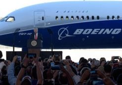 President Donald Trump delivers remarks at the Boeing plant in North Charleston, South Carolina.