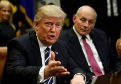 Homeland Security Secretary John Kelly, right, listens to U.S. President Donald Trump during a meeting with cyber security experts in the Roosevelt Room of the White House in Washington January 31, 2017. (Photo: Reuters)