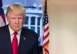 The official portrait of President Donald J. Trump, left, and, right, an empty space on the wall where the portrait is supposed to hang in the Malcolm Randall VA Medical Facility in Gainesville, Florida. (Photos: L- Portrait Courtesy of the White House, R- People's Pundit Daily)