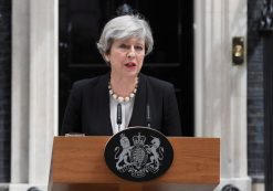 British Prime Minister Theresa May speaks about the suicide bombing at the Manchester Arena outside 10 Downing Street in London, May 23, 2017. (Photo: Reuters)