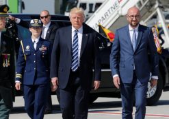 U.S. President Donald Trump walks beside Belgium's Prime Minister Charles Michel (R) upon arriving at the Brussels Airport, in Brussels, Belgium, May 24, 2017. (Photo: Reuters)