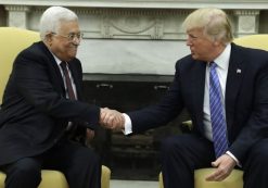 President Donald J. Trump shakes hands with with Palestinian leader Mahmoud Abbas during their meeting in the Oval Office of the White House, May 3, 2017, in Washington. (Photo: AP)