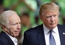 Former Democratic vice presidential candidate, former Connecticut Sen. Joe Lieberman, an No Labels co-chairman, introduces Republican presidential candidate Donald Trump to speak at a No Labels Problem Solver convention, Monday, Oct. 12, 2015, in Manchester, N.H. (Photo: AP)