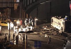 The aftermath outside the Manchester Arena, where U.S. singer Ariana Grande had been performing in northern England on May 23, 2017. A suicide bomber killed 22 people and injured dozens of others.