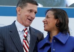 Michael Flynn and Susan Rice shake hands at a January 10 event in Washington. (Photo: Reuters)