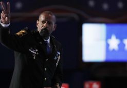 Milwaukee County Sheriff David Clarke flashes a peace sign at the Republican National Convention in Cleveland, Ohio. (Photo: Reuters)