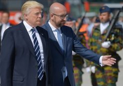 President Donald J. Trump (L) walks next to Belgian Prime Minister Charles Michel (R) upon arrival at the Melsbroek military airport in Steenokkerzeel on May 24, 2017, the eve of the NATO summit. (Photo: Reuters)