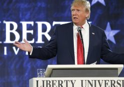 Republican Presidential candidate Donald Trump gestures during a speech at Liberty University in Lynchburg, Va., Monday, Jan. 18, 2016. (Photo: AP)