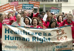 Protestors at the Sacramento Convention Center show support for the state's single-payer healthcare legislation. (Photo: AP)