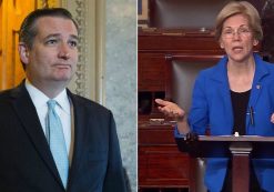 Sens. Ted Cruz, left, R-Texas., and Elizabeth Warren, right, D-Mass., react to the Senate health care bill. (Photos: AP/SS)