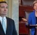 Sens. Ted Cruz, left, R-Texas., and Elizabeth Warren, right, D-Mass., react to the Senate health care bill. (Photos: AP/SS)