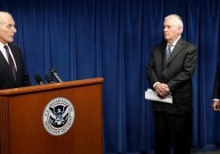 Homeland Security Secretary John Kelly, left, Secretary of State Rex Tillerson, and Attorney General Jeff Sessions outline President Trump's revised executive order restricting travel from terrorism-plagued countries. (Photo: Reuters)