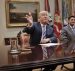 President Donald Trump, center, gestures during a meeting with House and Senate Leadership in the Roosevelt Room of the White House in Washington, Tuesday, June 6, 2017. With Trump are from left, Senate Majority Leader Mitch McConnell of Ky., House Speaker Paul Ryan of Wis., and Senate Majority Whip John Cornyn of Texas. (Photo: AP)