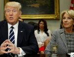 President Donald J. Trump and Education Secretary Betsy DeVos meet with parents and teachers at Saint Andrew Catholic School in Orlando, Florida, March 3, 2017. (Photo: Reuters)