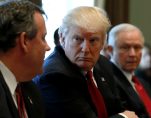 President Donald J. Trump, flanked by New Jersey Gov. Chris Christie and Attorney General Jeff Sessions, holds an opioid and drug abuse listening session at the White House in March 29, 2017. (Photo: Reuters)