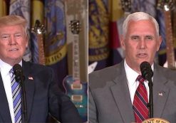 President Donald Trump, left, and Vice President Mike Pence, right, kick off Day 1 of Made in America Week at the White House on July 17, 2017.