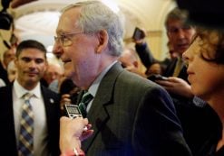 Senate Majority Leader Mitch McConnell, R-Kty., is trailed by reporters as he walks to the Senate floor of the U.S. Capitol after unveiling a draft bill on healthcare on June 22, 2017. (Photo: Reuters)