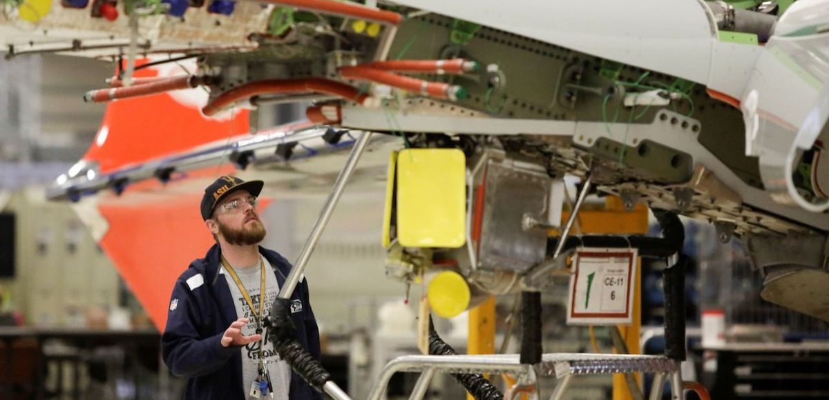 A Boeing worker is pictured in the wing system installation area at their factory in Renton, Washington, U.S., February 13, 2017. (Photo: Reuters)