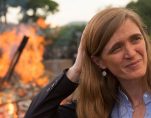 Former U.S. Ambassador to the United Nations Samantha Power stands near the first Cameroon Ivory Burn at the Palais des Congres in Yaounde, Cameroon. (Photo: AP)