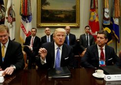 President Donald Trump hosts a meeting with business leaders in the Roosevelt Room of the White House in Washington on Monday January 23, 2017. (Photo: Reuters)