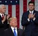 President Donald Trump delivers his first State of the Union address as Vice President Mike Pence, left, and House Speaker Paul Ryan, right, stand for applause.