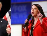 President Donald Trump, left, and RNC Chairwoman Ronna McDaniel, right, then the Michigan Republican Party chair, speaking before a Republican presidential primary debate in Detroit on March 3, 2016. (Photo: AP)