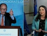 DNC Chairman Tom Perez, left, addresses the audience in Atlanta, Georgia, on February 25, 2017, while Republican National Committee Chairwoman Ronna McDaniel, right, addresses the media at the Lansing Regional Chamber of Commerce in Lansing, Mich., Friday, May 5, 2017. McDaniel met with Michigan Hispanic business owners and community members. (Photos: AP)