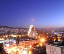 A missile is seen crossing over Damascus, Syria April 14, 2018. (Photo: SANA/Handout via Reuters)