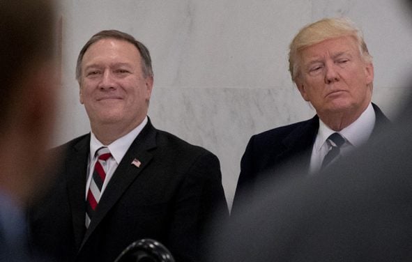 Mike Pompeo, first the Director of the Central Intelligence Agency (CIA) before State Department nominee, left, with President Donald J. Trump, right. (Photo: AP)