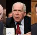 Former Director of National Intelligence (DNI) James Clapper, left, former CIA headJohn Brennan, center, and former FBI director James Comey, right.