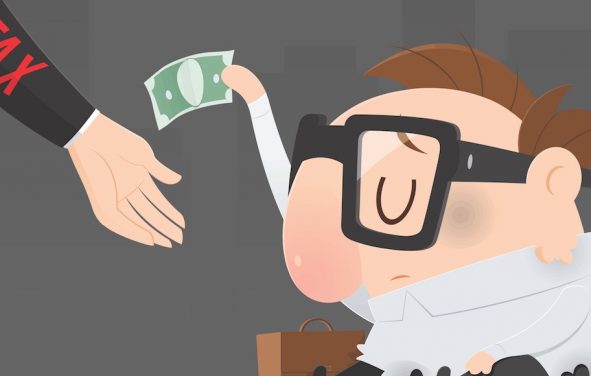 Cartoon workingman reluctantly paying taxes. (Photo: AdobeStock/PPD/Adiano)