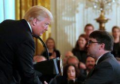 President Donald Trump, left, shakes hands with then-acting Veterans Affairs Secretary Robert Wilkie after informing him that he will be nominating him to be the new Secretary of the VA, during the Prison Reform Summit at the White House in Washington, U.S., May 18, 2018. (Photo: Reuters)