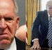 Former CIA Director John Brennan, left, and President Donald Trump, right, posing for a portrait in the Oval Office. (Photos: AP/Reuters)