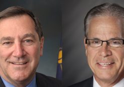 Senator Joe Donnelly, D-Ind., left, and Republican Mike Braun, right.