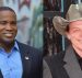 Republican candidate for U.S. Senate John James, left, and rock star turned-conservative Ted Nugent, right.